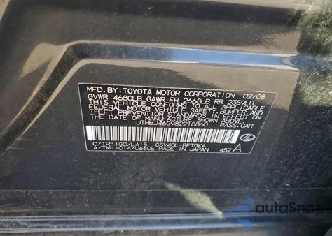 2008 Lexus Es 350 from USA, damaged, VIN JTHBJ46G982218860